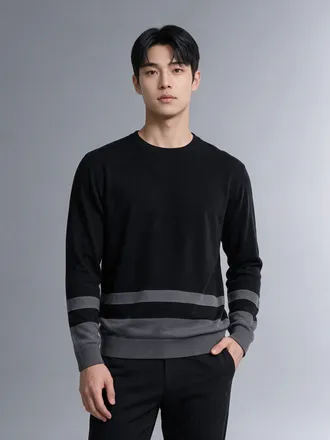 볼빅어패럴 남성 골프 라운드 배색 풀오버 VMKTN801_BK