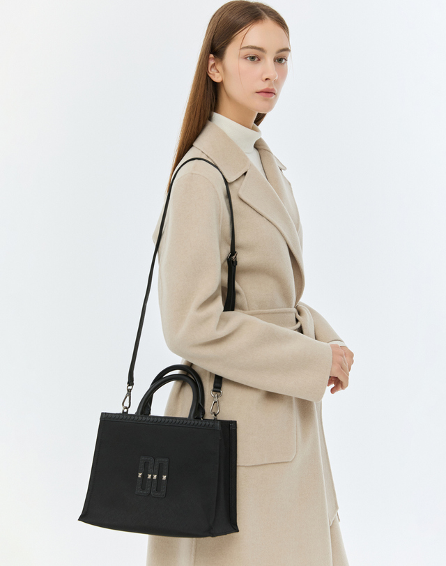 中古】細密画 ハンドバッグ ブラック 黒系 スエード 調 コインケース  