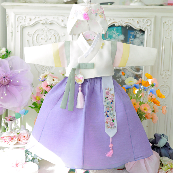 [보리보리] 도담도담 어깨 삼색동 보라 여아한복 아동 유아 아기 전통 백일 돌 추석 초등 주니어