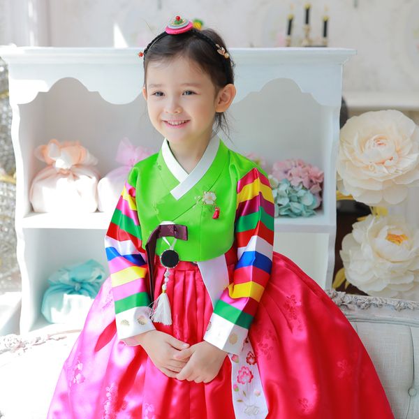 [보리보리] 도담도담 양단 전통색동 초록 체리치마 여아 유아 아기 돌 한복 백일-10호