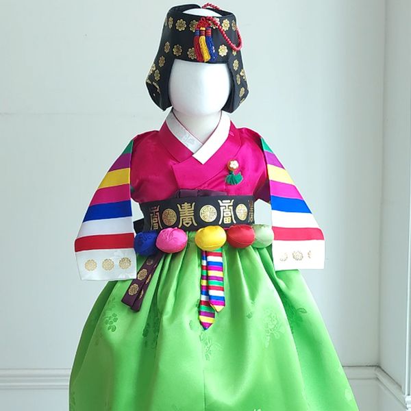 [보리보리] 도담도담 양단 전통색동 꽃분홍 연두치마 여아 유아 아기 돌 한복 백일-10호