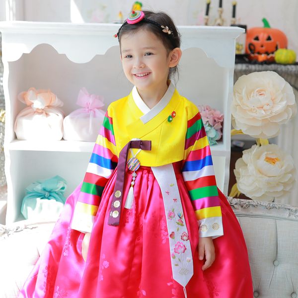 [보리보리] 도담도담 양단 전통색동 노랑 체리치마 여아 유아 아기 돌 한복 백일-10호