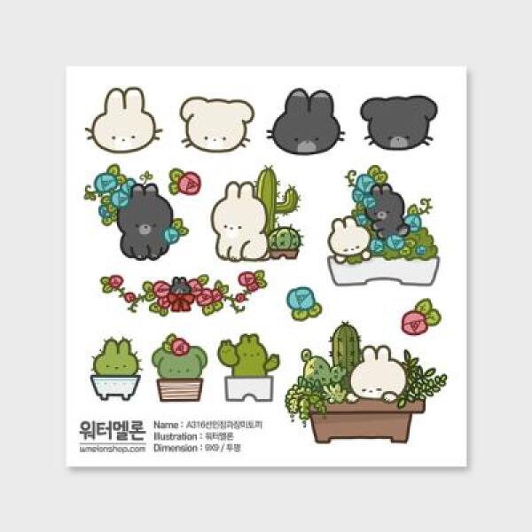 [보리보리] 아트박스 POOM 아트박스/워터멜론 선인장과 장미 토끼 투명 A316 예쁜스티커