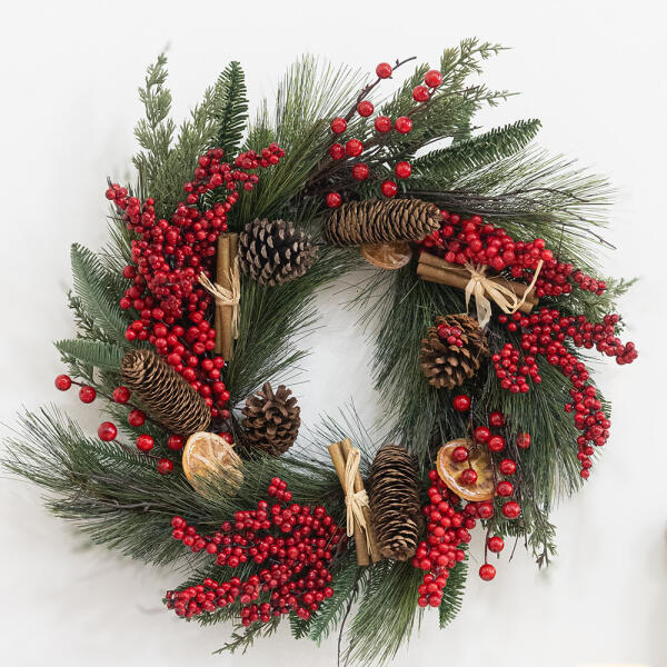 [보리보리] 아트박스 POOM 아트박스/플라워트리 크리스마스 리스 열매 벽장식 컬렉션 450mm 벽걸이