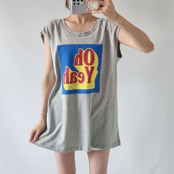 [하프클럽][세라제이] OHYEAH 레터링 민소매 롱 나시티셔츠