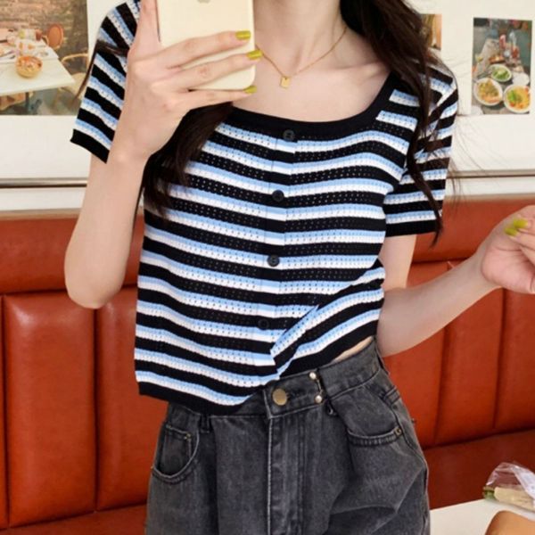 [하프클럽][셀럽하우스] 배색 TE84KN39 스트라이프 티셔츠 줄무늬 데일리 여름 여성