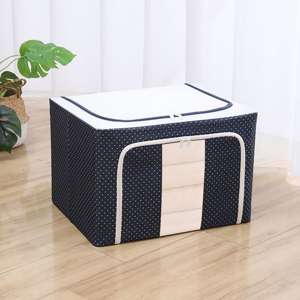[보리보리] 맥킨더 대용량 패브릭 접이식 리빙박스 상자 옷 장난감 정리함 수납함 폴딩 박스 블루도트 72L F034